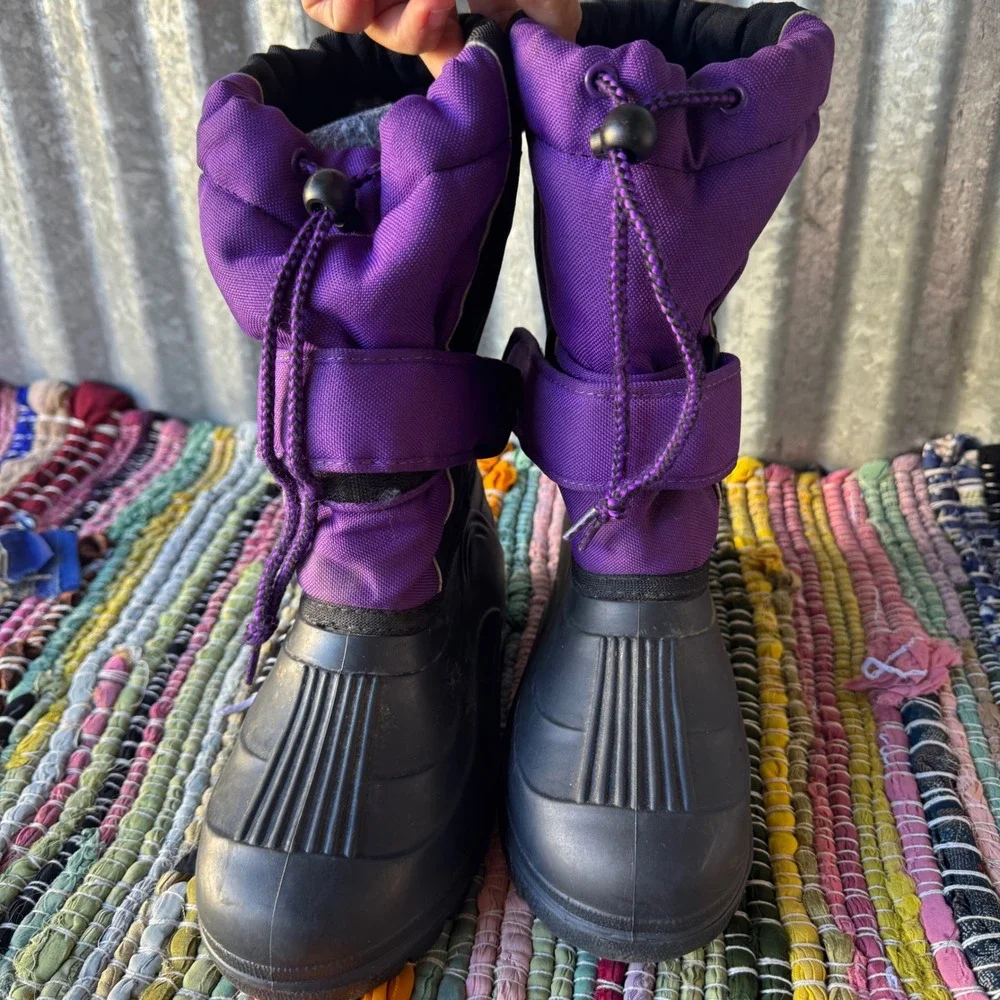 LL Bean Kids 5 Snow Boots Purple Black Nylon PVC Winter ONA82 USA Assembled